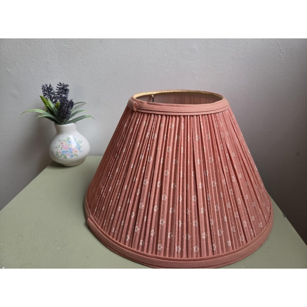 Vintage Pink Pleated Floral Lamp Shade Cottagecore Fabric Lampshade 12"